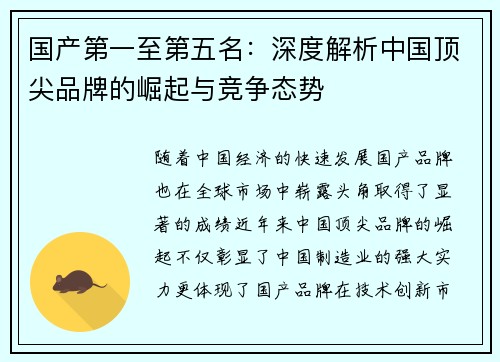 国产第一至第五名：深度解析中国顶尖品牌的崛起与竞争态势
